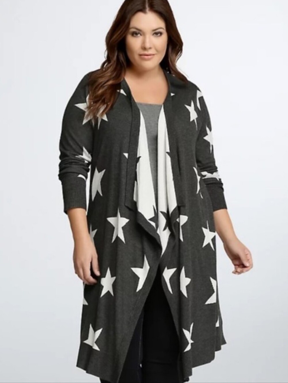 New! 2x [Torrid] Gray & White Open Star Cardigan